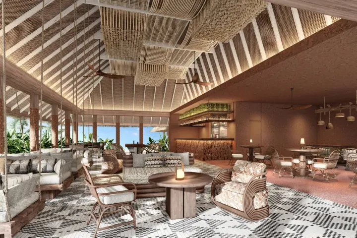 dusitD2 Feydhoo Maldives — стильный пляжный бар и лаунж для отдыха у воды в течение дня