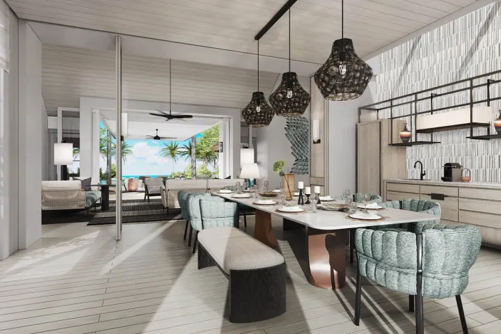 Four Seasons Resort Maldives at Kuda Huraa, Мальдивы — интерьер виллы Four Seasons Resort Maldives at Kuda Huraa — обеденная зона внутри просторной виллы