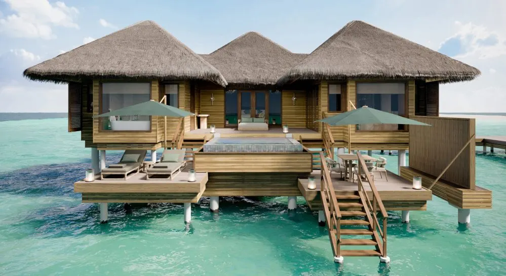 Huvafen Fushi — водная вилла с просторным бассейном на террасе