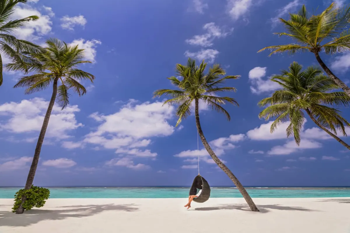One&Only Reethi Rah — качели на пальме над пляжем