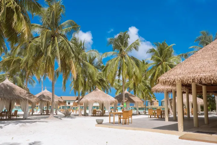 Reethi Faru Resort, Мальдивы — ресторан Reethi Faru Resort — ресторан с песчаным полом