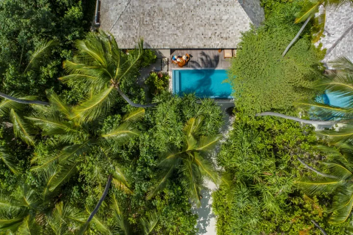 The Residence Maldives at Dhigurah — береговая вилла делюкс с частным бассейном в окружении пальм